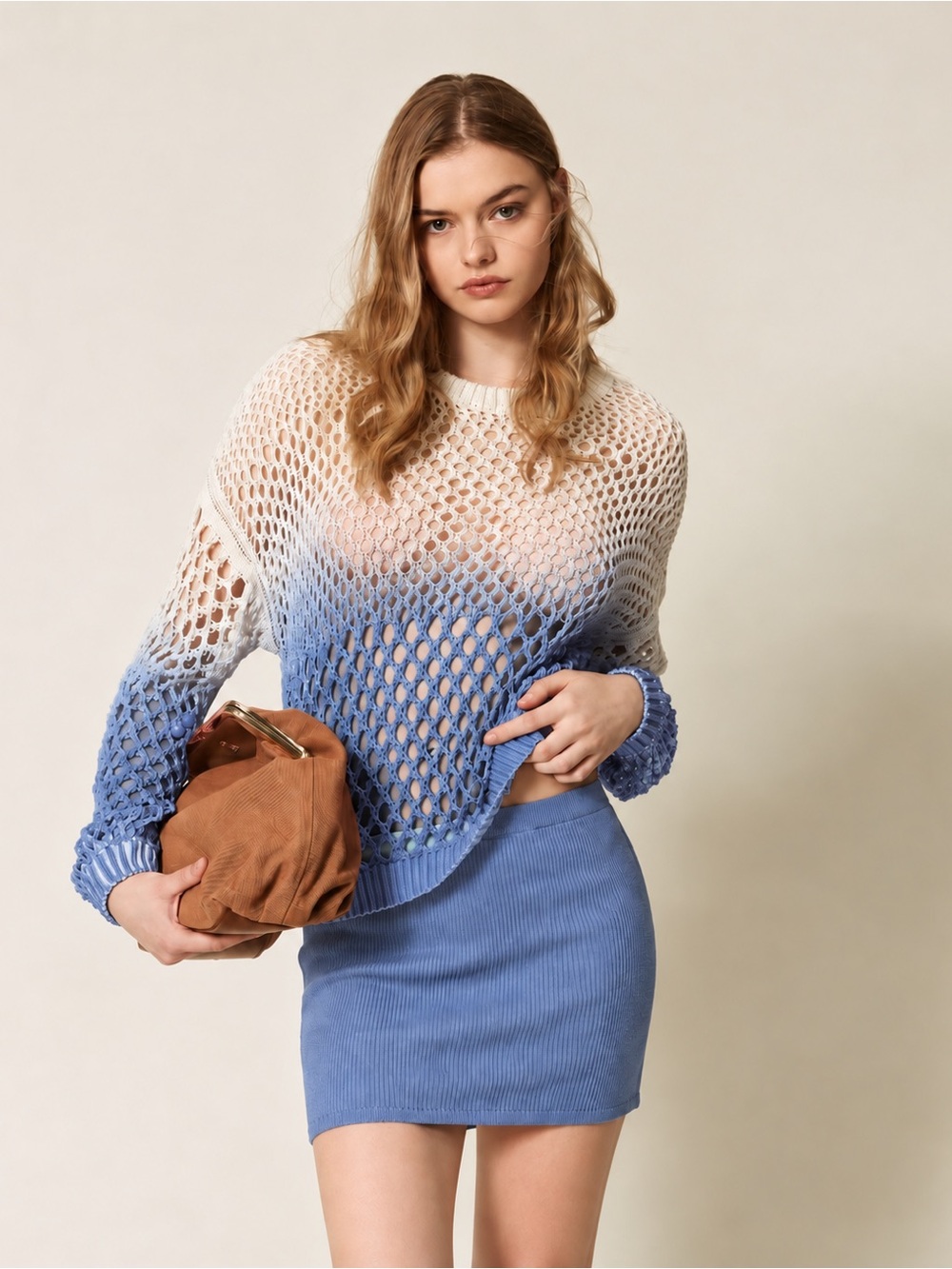 Free People Ribbed Knit Slate Blue Cotton/Viscose Pull-On Mini Skirt NWOT XS